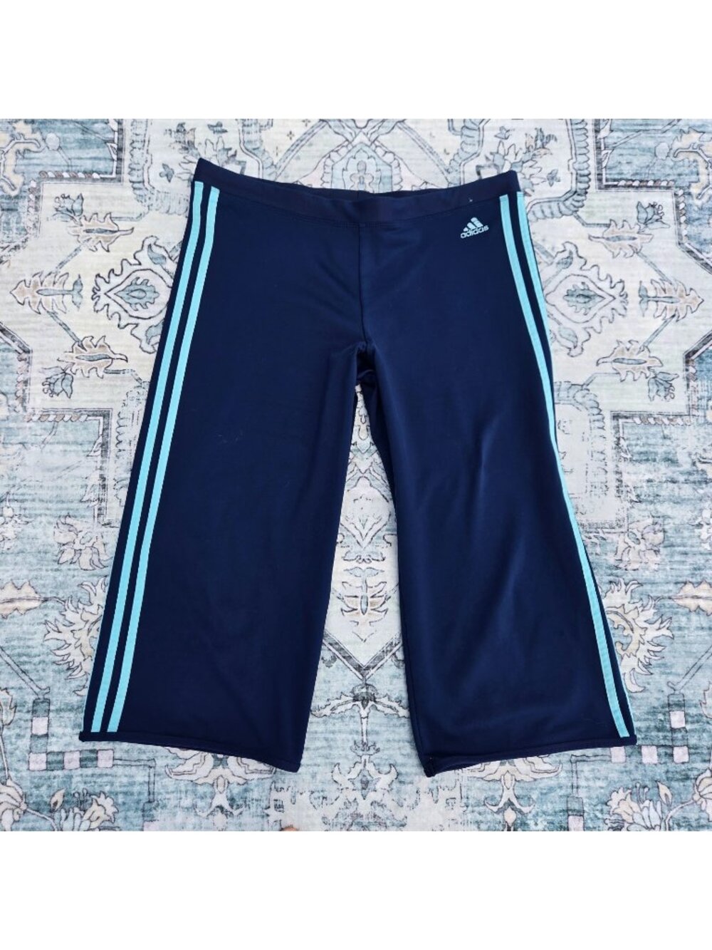 Vintage Y2K Adidas Wide Leg Capri Track Pants Size L Navy Blue 2000s Activewear